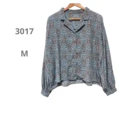 総柄 青系花柄 長袖シャツ 可愛い 綺麗めカジュアル M レディース トップス