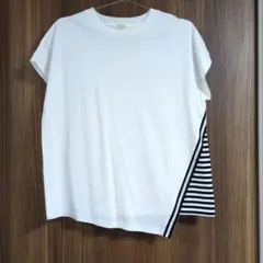 アルファキュービック　ホワイト ストライプ サイドデザイン 半袖Tシャツのサムネイル