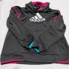 adidas フード付きパーカー L グレー/ピンク