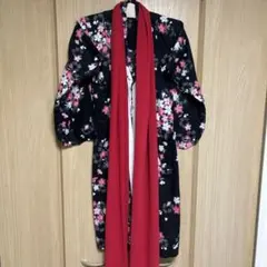 子供用 花柄 黒 浴衣 赤い帯付き 110