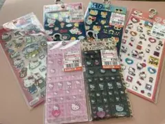 ハローキティ　シールセット　タイル　デニム　ドロップジュエリー　ピタプク