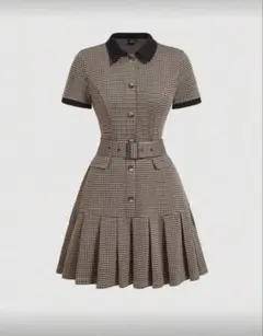 レディース 千鳥格子柄 プリーツワンピース