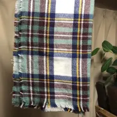 チェック柄 フリンジ付きストール