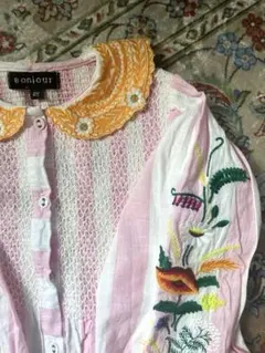 c様専用 ※ Bonjour diaryチュニック 4Y ピンク 刺繍　花柄