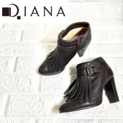 【美品】DIANA ウエスタンブーツ ショートブーツ フリンジ チャンキーヒール