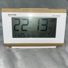 RHYTHM デジタル置時計 ホワイト/ウッド