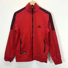 adidas トラックジャケット 赤 XL 3本ライン 刺繍ロゴ 古着