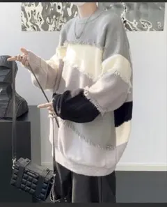 【FVLMEN】fringe cut crew knit pullover