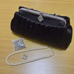 アクシーズファム サテン パーティーバッグ 結婚式 黒 フェイクパール セット