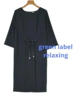 グリーンレーベルリラクシング 七分袖ワンピース ネイビー ウエストリボン 上品