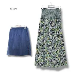 SHIPS シップス 花柄 ロングスカート インナー付き ウエストゴム Mのサムネイル