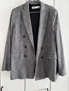 ZARA グレー チェック柄 ダブルブレストジャケット L