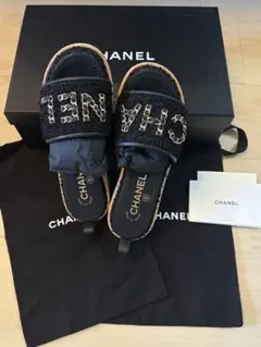 CHANEL ツイード チェーン サンダル ブラック 35のサムネイル