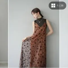 Lumier フロッキーチュールレイヤードベロアキャミワンピース/オレンジ