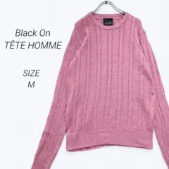 a2332▶ブラックオンテットオム　長袖セーター【M】薄手　麻混　ピンク