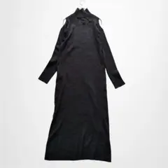 ジーナシス ニットロングワンピース オープンショルダーフロントカット ハイネック