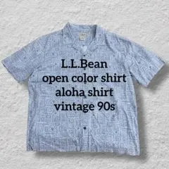 エルエルビーン開襟シャツ総柄オープンカラーアロハシャツ90s古着vintage青