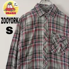 USA古着 ZOOYORK ネルシャツ　S グレー　レッド　オンブレのサムネイル