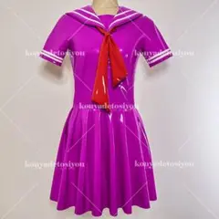 セーラー風ワンピース JK 学生 コスプレ 超光沢 バラ 紫