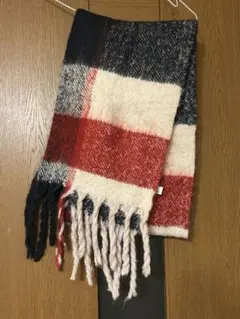 新品チェック柄フリンジ付き大判マフラー
