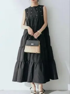 希少✨人気 アナイライトツイルスタンドカラーワンピースロング丈