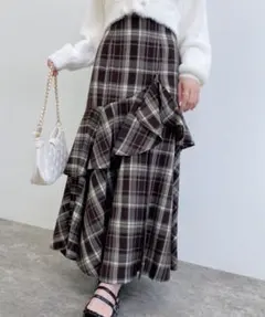 INGNI チェック柄バックレースアップアシメスリットスカート