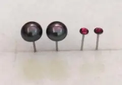 01 淡水真珠 黒ブラウン系 高品質ガラス ピアス 2点セット