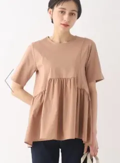OPAQUE シルク調コットン異素材Aラインカットソー【洗える】のサムネイル