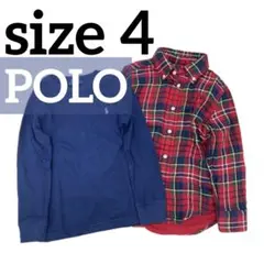 ポロラルフローレン 2点セット 110cm ロンT＆長袖ネルシャツ ネイビー 赤