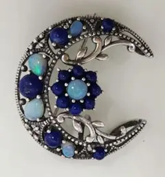 碌山 シルバー925 オパール＆ラピスラズリ 三日月 ペンダントブローチ