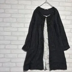 コットン レース装飾 長袖チュニック グレー　トップス　体型カバー