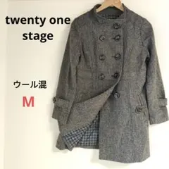【美品】twenty one stage グレー コートMウール混 ダブルボタン