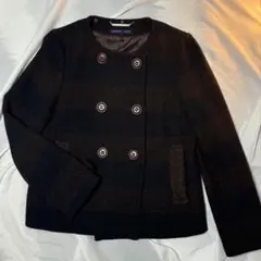 【美品】KUMIKYOKU ＊ハリスツイード・ピーコートジャケット ネイビー