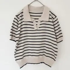 SHEIN ボーダー柄 半袖ポロシャツ