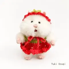 【ハンドメイド】はむにぎり服 いちご帽子＆ワンピース 2点セットのサムネイル