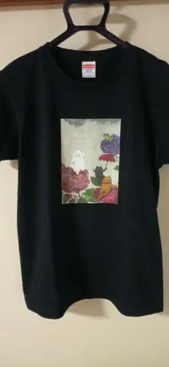 カマノレイコ フォトプリント 半袖Tシャツ ブラック