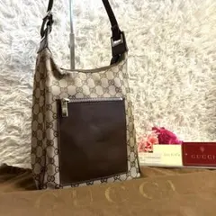 GUCCI グッチ GG キャンバス ワンショルダー ロゴ金具 肩掛け ポケット