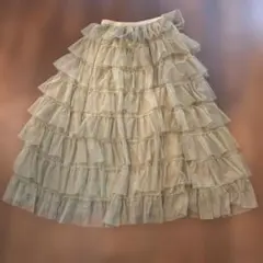 me+emselect フリルチュールスカート カーキ