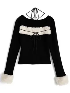 GRL ファーホルターネックリボンニットトップス ru1387