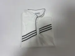 adidas ホワイト ストライプ 長袖ポロシャツ M