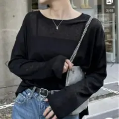 tシャツ 「15色展開」サイドスリットシアートップス レディース　黒