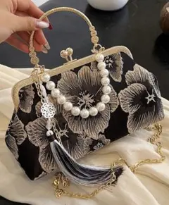 刺繍ハンドバッグ、パーティ バッグ 結婚式 がま口 パール 2way 和装 着物