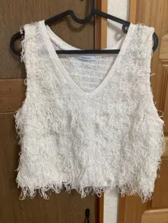JEANASS フリンジ アイボリー　ベスト