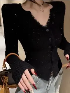 ラメ　ニット　ブラック