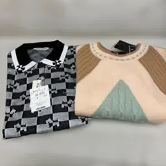 Black & White チェック柄ポロシャツとニットセット