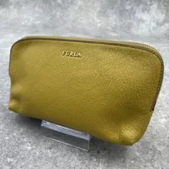【未使用級】FURLA　フルラ　ポーチ　レザー　黄色　イエロー　シボ革のサムネイル