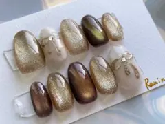 110 ブラウンネイル　ネイルチップ 春ネイル　マグネット　フラッシュマグ