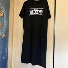 4XL HELLO WEEKEND ロゴ 半袖 ロングワンピース ブラック