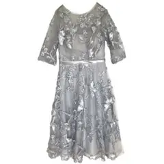 光沢グレー 刺繍 シースルー　レースパーティードレス　フォーマル　二次会