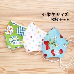 【カラフル】布立体マスク 3枚セット 小学生 子供 いちご柄 女の子 小鳥柄